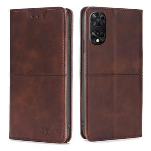 For TCL 505 4G Cow Texture Magnetic Leather Phone Case(Dark Brown)