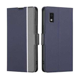 For Sharp Aqous Wish3 Twill Texture Side Button Leather Phone Case(Blue)