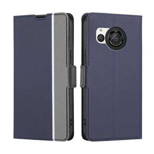 For Sharp Aquos R8 SH-52D Twill Texture Side Button Leather Phone Case(Blue)