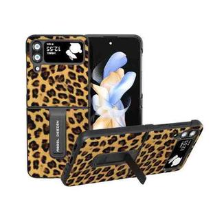 For Samsung Galaxy Z Flip4 Black Edge Leopard Phone Case with Holder(Golden)