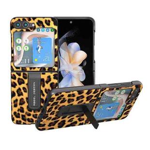 For Samsung Galaxy Z Flip45 Black Edge Leopard Phone Case with Holder(Golden)
