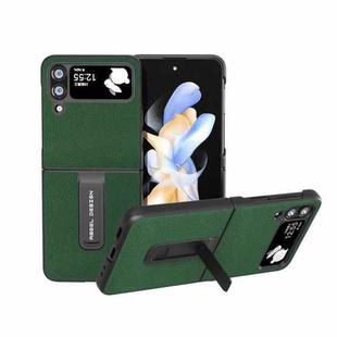 For Samsung Galaxy Z Flip4 Black Edge Genuine Leather Mino Phone Case with Holder(Green)
