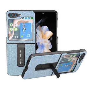 For Samsung Galaxy Z Flip5 Black Edge Genuine Leather Mino Phone Case with Holder(Blue)