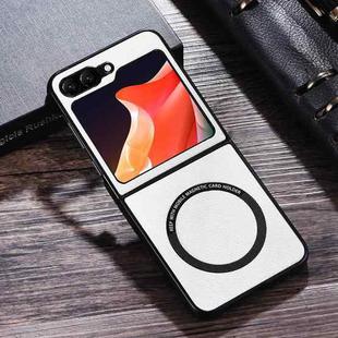 For Samsung Galaxy Z Flip5 Magsafe Magnetic Ring Leather Texture Phone Case(White)
