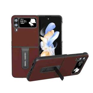 For Samsung Galaxy Z Flip4 Genuine Silky Soft ABEEL Black Edge Phone Case with Holder(Coffee)
