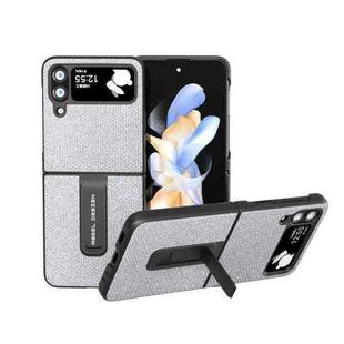 For Samsung Galaxy Z Flip4 Diamond Series Black Edge Phone Case with Holder(Silver)