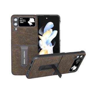For Samsung Galaxy Z Flip4 Dream Litchi Texture PU Phone Case with Holder(Khaki)
