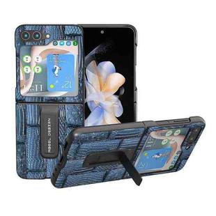 For Samsung Galaxy Z Flip5 ABEEL Genuine Leather Mahjong Texture Series Phone Case with Holder(Blue)