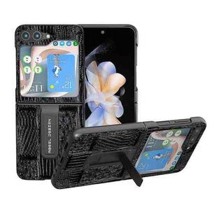 For Samsung Galaxy Z Flip5 ABEEL Genuine Leather Mahjong Texture Series Phone Case with Holder(Black)