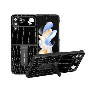 For Samsung Galaxy Z Flip4 ABEEL Genuine Leather Crocodile Pattern Phone Case with Holder(Black)