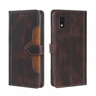 For Sharp Aqous Wish3 Skin Feel Magnetic Buckle Leather Phone Case(Brown)