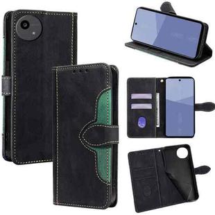 For Sharp Aqous wish5 Skin Feel Magnetic Buckle Leather Phone Case(Black)