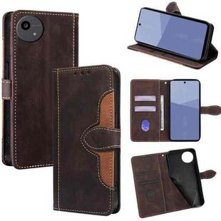 For Sharp Aqous wish5 Skin Feel Magnetic Buckle Leather Phone Case(Brown)