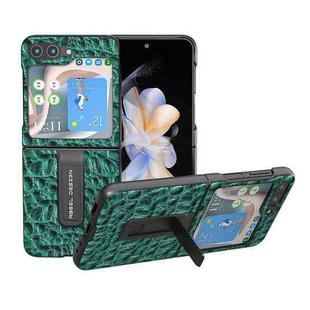 For Samsung Galaxy Z Flip5 ABEEL Genuine Leather Sky Series Phone Case with Holder(Green)