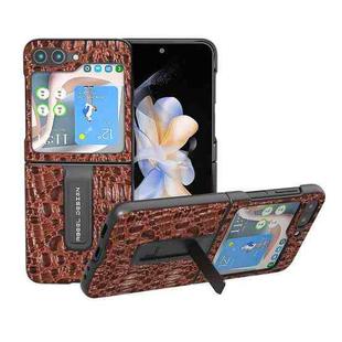 For Samsung Galaxy Z Flip5 ABEEL Genuine Leather Sky Series Phone Case with Holder(Brown)