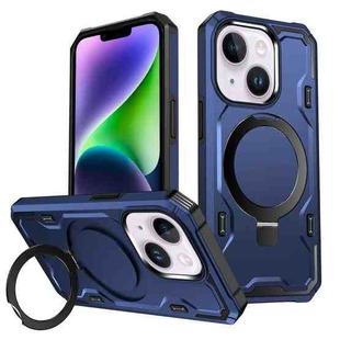 For iPhone 14 Plus Patronus MagSafe Magnetic Holder Phone Case(Navy Blue)