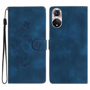For Honor 50 Flower Butterfly Embossing Pattern Leather Phone Case(Blue)