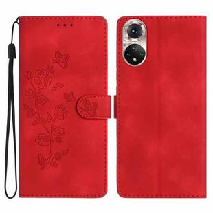 For Honor 50 Flower Butterfly Embossing Pattern Leather Phone Case(Red)