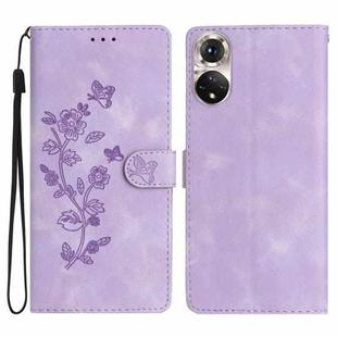 For Honor 50 Flower Butterfly Embossing Pattern Leather Phone Case(Purple)