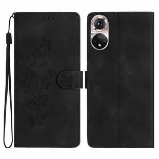 For Honor 50 Flower Butterfly Embossing Pattern Leather Phone Case(Black)