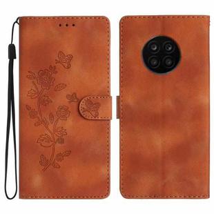 For Honor 50 Lite Flower Butterfly Embossing Pattern Leather Phone Case(Brown)