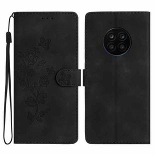 For Honor 50 Lite Flower Butterfly Embossing Pattern Leather Phone Case(Black)