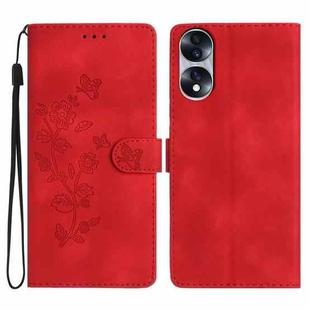 For Honor 70 Flower Butterfly Embossing Pattern Leather Phone Case(Red)