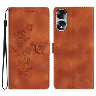 For Honor 70 Flower Butterfly Embossing Pattern Leather Phone Case(Brown)