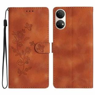 For Honor X7 / Play 30 Plus Flower Butterfly Embossing Pattern Leather Phone Case(Brown)