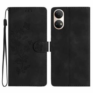 For Honor X7 / Play 30 Plus Flower Butterfly Embossing Pattern Leather Phone Case(Black)