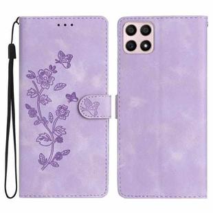 For Honor X8 / X30i Flower Butterfly Embossing Pattern Leather Phone Case(Purple)
