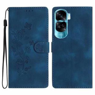 For Honor 90 Lite Flower Butterfly Embossing Pattern Leather Phone Case(Blue)