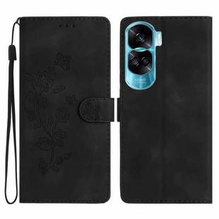 For Honor 90 Lite Flower Butterfly Embossing Pattern Leather Phone Case(Black)