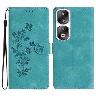 For Honor 90 Pro Flower Butterfly Embossing Pattern Leather Phone Case(Sky Blue)