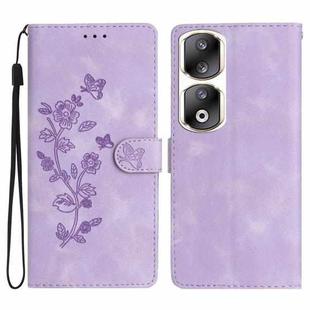 For Honor 90 Pro Flower Butterfly Embossing Pattern Leather Phone Case(Purple)