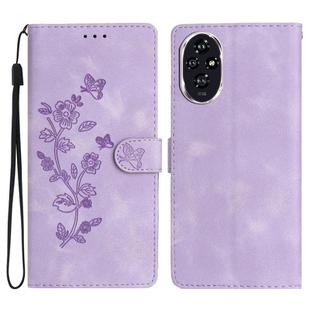 For Honor 200 Flower Butterfly Embossing Pattern Leather Phone Case(Purple)