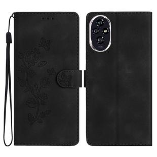 For Honor 200 Pro Flower Butterfly Embossing Pattern Leather Phone Case(Black)