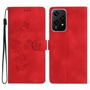 For Honor 200 Lite Global Flower Butterfly Embossing Pattern Leather Phone Case(Red)