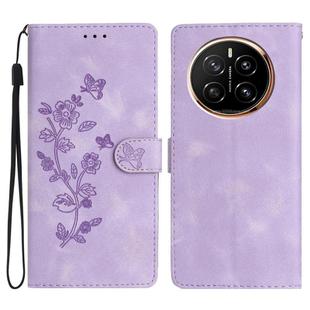 For Honor Magic7 Pro Flower Butterfly Embossing Pattern Leather Phone Case(Purple)