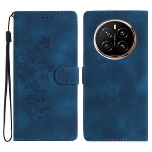 For Honor Magic7 Flower Butterfly Embossing Pattern Leather Phone Case(Blue)