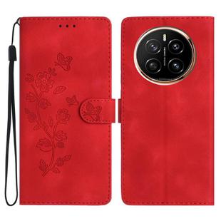 For Honor Magic7 Flower Butterfly Embossing Pattern Leather Phone Case(Red)