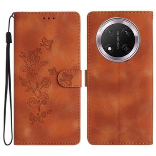 For Honor X9c Flower Butterfly Embossing Pattern Leather Phone Case(Brown)