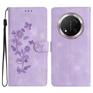 For Honor X9c Flower Butterfly Embossing Pattern Leather Phone Case(Purple)