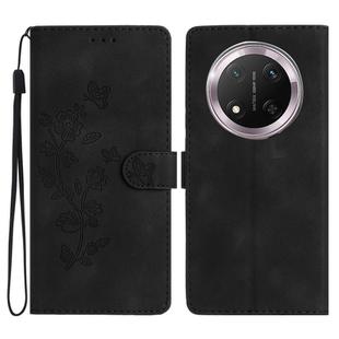 For Honor X9c Flower Butterfly Embossing Pattern Leather Phone Case(Black)
