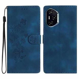 For Honor 400 Global 156.5mm Flower Butterfly Embossing Pattern Leather Phone Case(Blue)