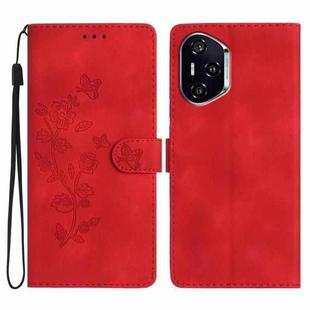 For Honor 400 Global 156.5mm Flower Butterfly Embossing Pattern Leather Phone Case(Red)