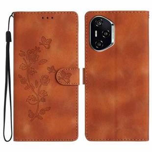 For Honor 400 Global 156.5mm Flower Butterfly Embossing Pattern Leather Phone Case(Brown)