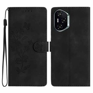 For Honor 400 Global 156.5mm Flower Butterfly Embossing Pattern Leather Phone Case(Black)