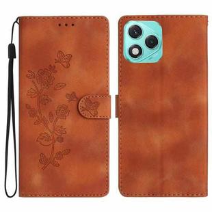 For Honor 400 Lite Global Flower Butterfly Embossing Pattern Leather Phone Case(Brown)