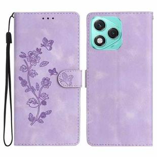 For Honor 400 Lite Global Flower Butterfly Embossing Pattern Leather Phone Case(Purple)